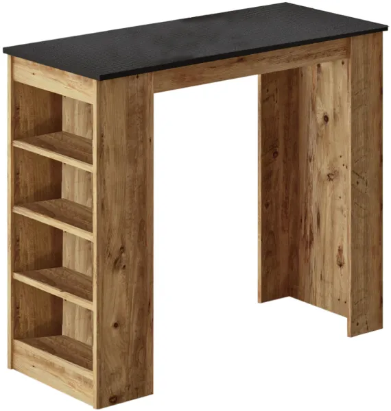 NORDVÄRK ST1 Mesa de bar, con 3 estantes - melamina natural y negra (120x51,6)