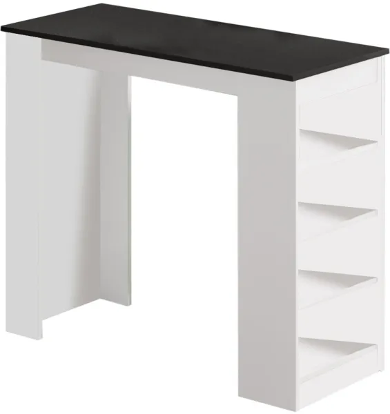 NORDVÄRK ST1 Mesa de bar con 3 estantes - melamina blanca y negra (120x51,6)