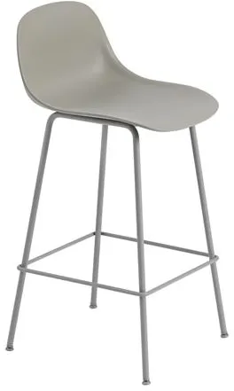 Muuto Fiber Taburete de barra con base tubular y respaldo Gris/Gris H87,5 cm