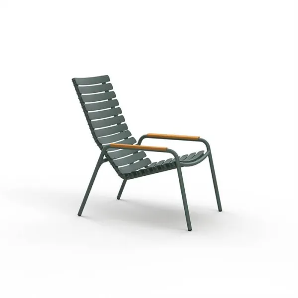 Sillón lounge HOUE ReCLIPS de plástico reciclado con bambú - Verde Oliva