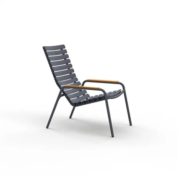 Sillón lounge HOUE ReCLIPS de plástico reciclado con bambú - Gris oscuro