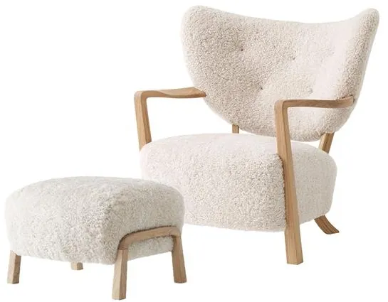 &Tradition Wulff ATD2 Sillón de piel de oveja Moonlight/Roble Incl. Pouf ATD3