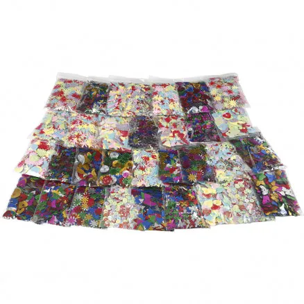 Mezcla de lentejuelas múltiples, colores surtidos, tamaño 7-30 mm, 25 g/ 32 uds.